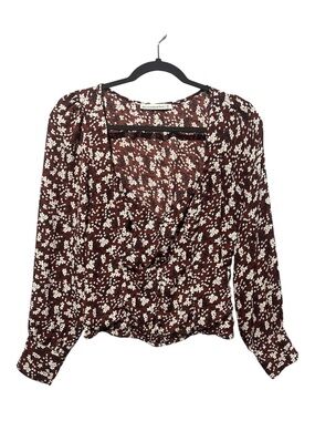 Abercrombie Top Women’s M Burgundy Sweetheart Button Front Long Sleeve Boho